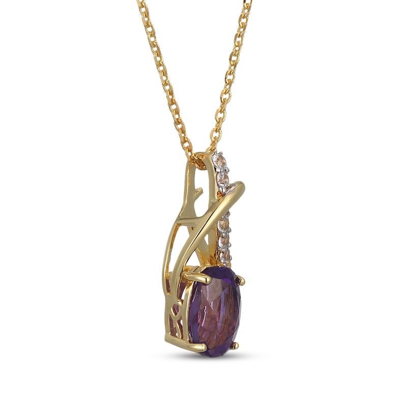 Oval-Cut Amethyst & White Lab-Created Sapphire Drop Necklace 18K Yellow Gold-Plated Sterling Silver 18"