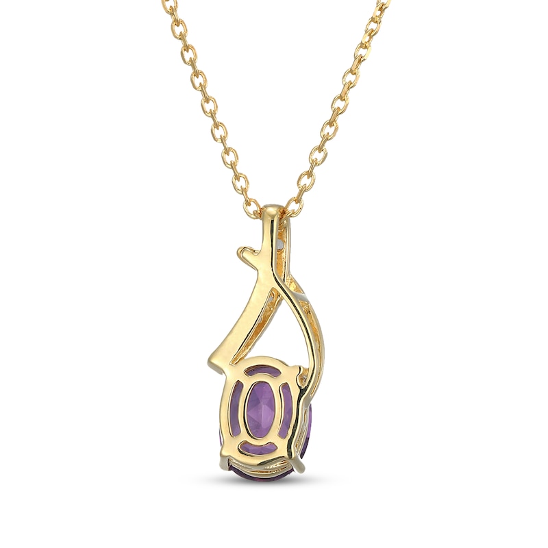 Oval-Cut Amethyst & White Lab-Created Sapphire Drop Necklace 18K Yellow Gold-Plated Sterling Silver 18"