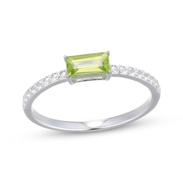 Baguette-Cut Peridot & White Lab-Created Sapphire Ring Sterling Silver