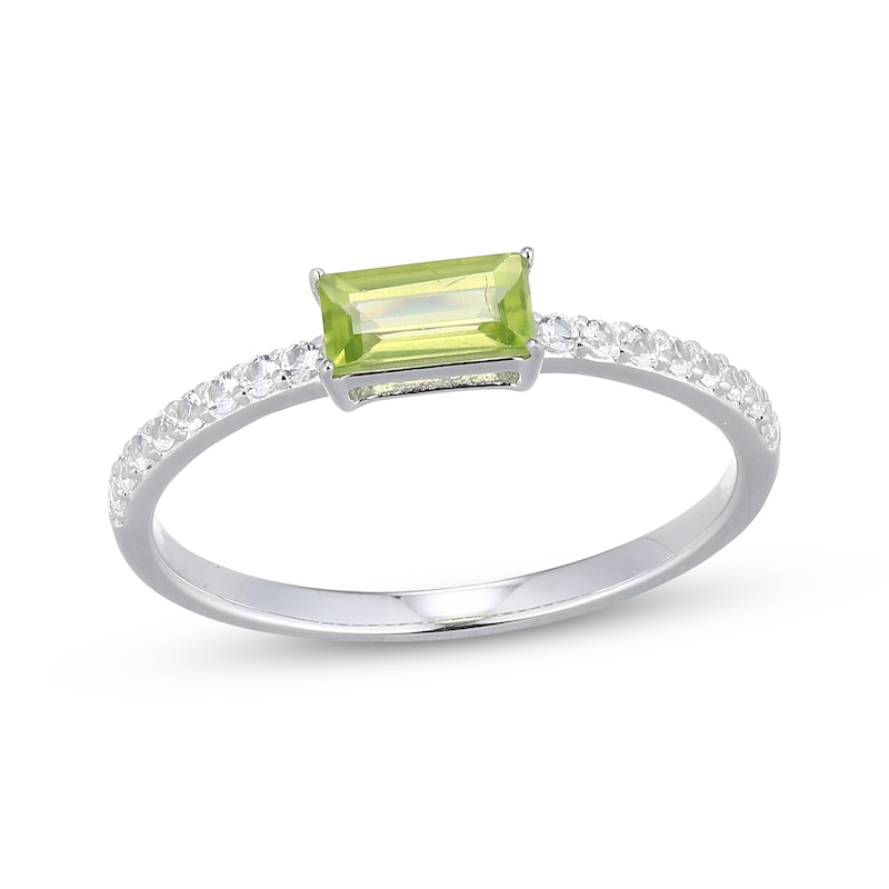 Main Image 1 of Baguette-Cut Peridot & White Lab-Created Sapphire Ring Sterling Silver