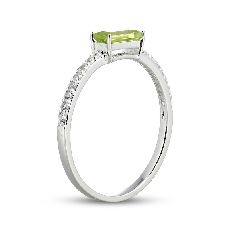 Main Image 2 of Baguette-Cut Peridot & White Lab-Created Sapphire Ring Sterling Silver