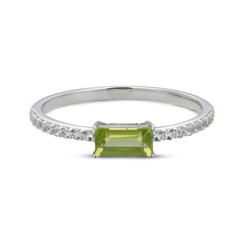 Main Image 3 of Baguette-Cut Peridot & White Lab-Created Sapphire Ring Sterling Silver