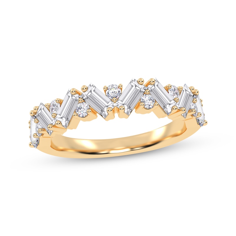 Main Image 1 of Baguette & Round-Cut Diamond Zigzag Anniversary Anniversary Ring 1/2 ct tw 14K Yellow Gold