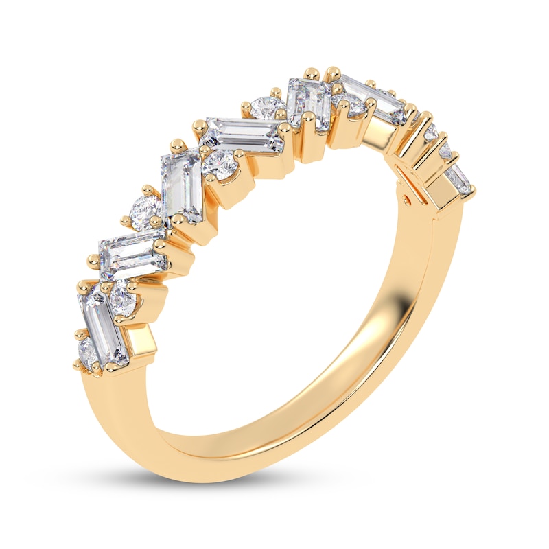 Main Image 2 of Baguette & Round-Cut Diamond Zigzag Anniversary Anniversary Ring 1/2 ct tw 14K Yellow Gold