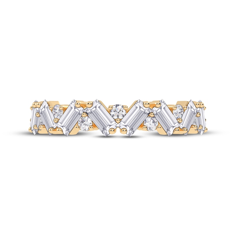 Main Image 3 of Baguette & Round-Cut Diamond Zigzag Anniversary Anniversary Ring 1/2 ct tw 14K Yellow Gold