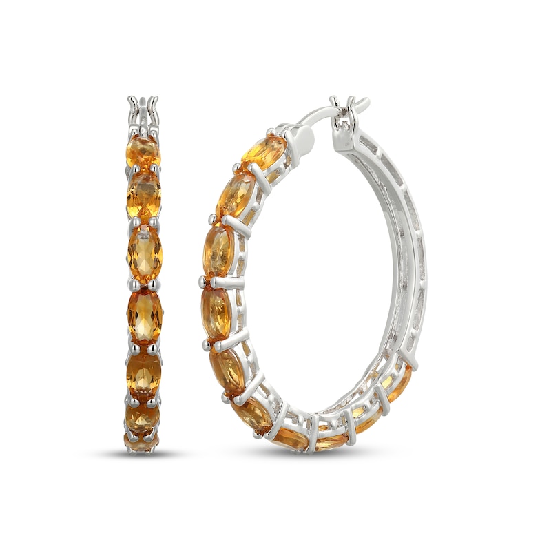 Main Image 1 of Oval-Cut Citrine Hoop Earrings Sterling Silver