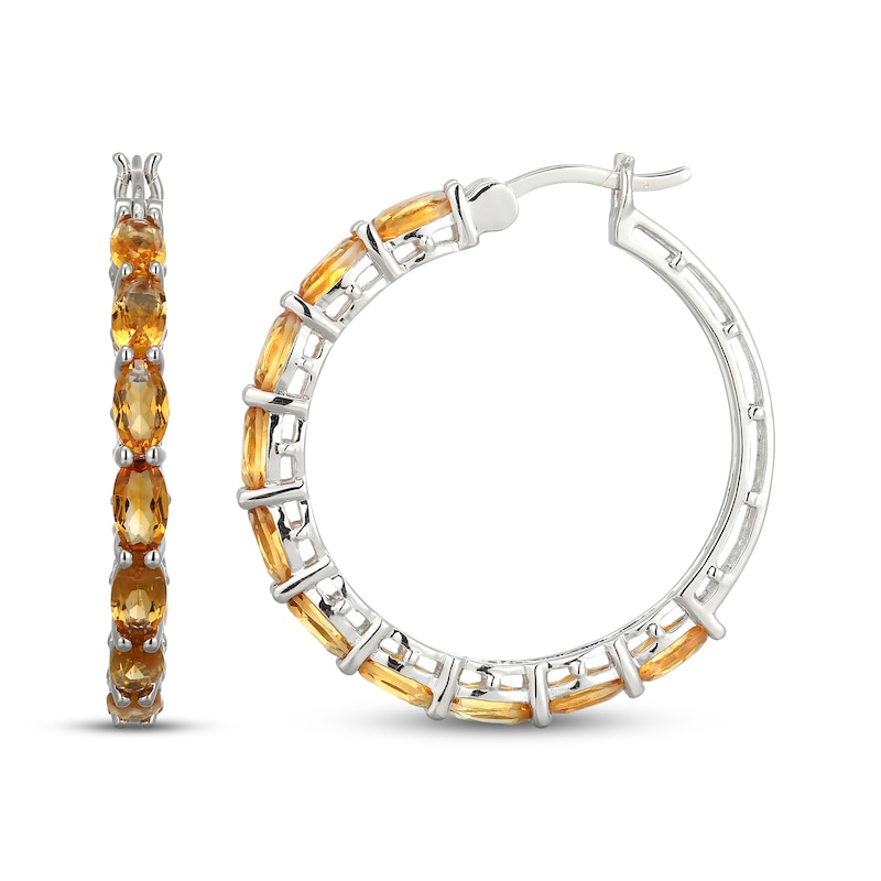 Main Image 3 of Oval-Cut Citrine Hoop Earrings Sterling Silver