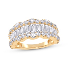 Lab-Grown Diamonds by KAY Baguette & Round-Cut Scalloped Ring 1-1/2 ct tw 14K Yellow Gold