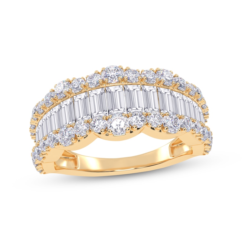 Main Image 1 of Lab-Grown Diamonds by KAY Baguette & Round-Cut Scalloped Ring 1-1/2 ct tw 14K Yellow Gold