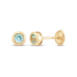 Children's Round-Cut Aquamarine Stud Earrings 14K Yellow Gold