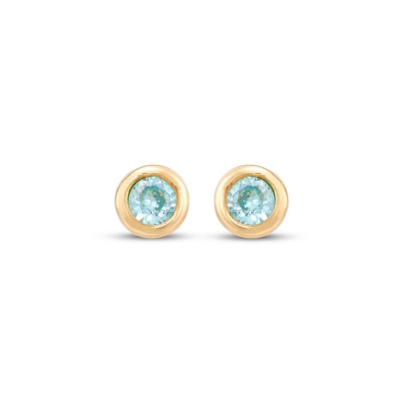 Main Image 2 of Children's Round-Cut Aquamarine Stud Earrings 14K Yellow Gold