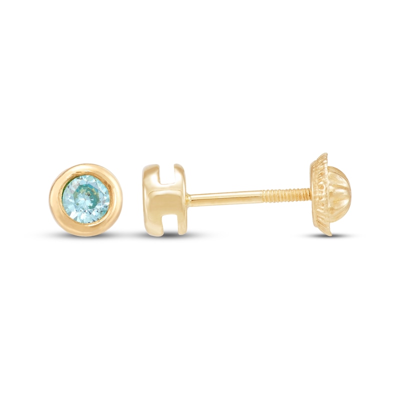 Main Image 3 of Children's Round-Cut Aquamarine Stud Earrings 14K Yellow Gold