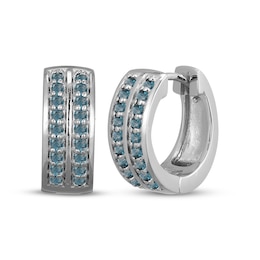 Men's London Blue Topaz Two-Row Huggie Hoop Earrings Sterling Silver