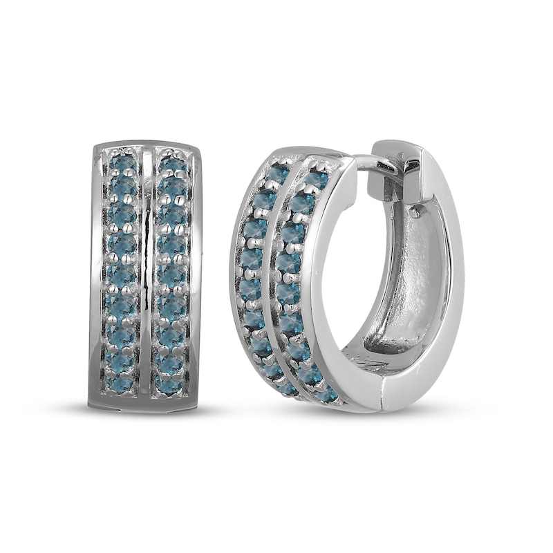 Main Image 1 of Men's London Blue Topaz Two-Row Huggie Hoop Earrings Sterling Silver