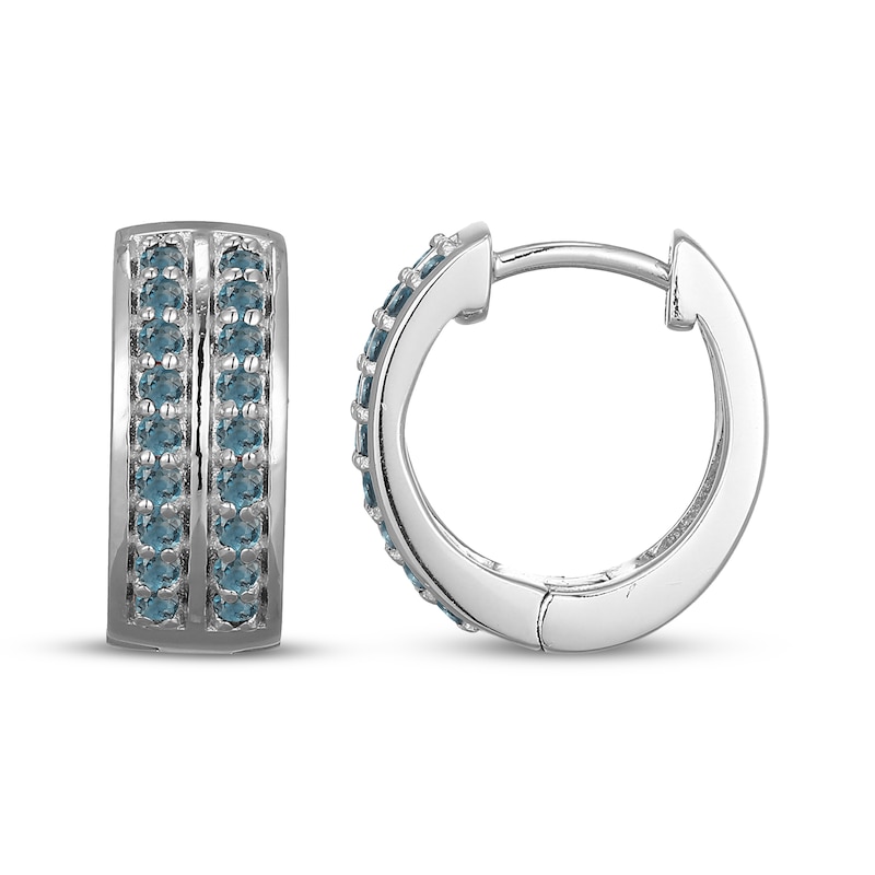 Main Image 3 of Men's London Blue Topaz Two-Row Huggie Hoop Earrings Sterling Silver