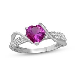 Heart-Shaped Pink Lab-Created Sapphire & White Lab-Created Sapphire Ribbon Ring Sterling Silver