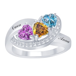 Mother's Heart-Shaped Family Birthstone Ring (1-3 Stones and 2 Lines)