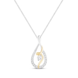 Diamond Teardrop Twist Necklace 1/4 ct tw Sterling Silver & 10K Yellow Gold 19”