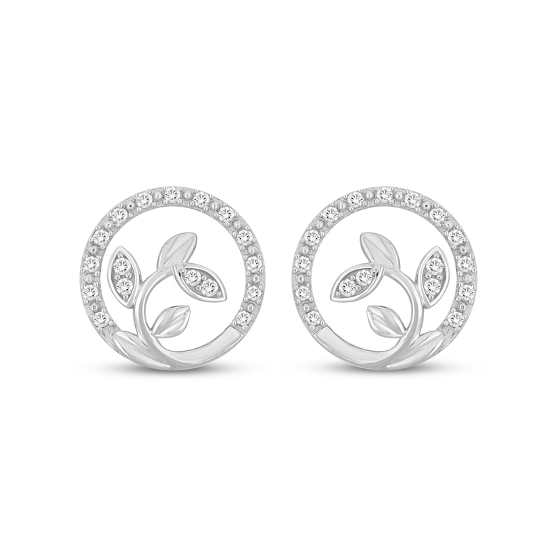 Diamond Leaves Circle Stud Earrings 1/5 ct tw 10K White Gold