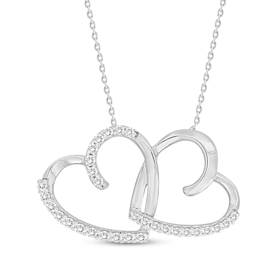 Diamond Double Heart Necklace 1/5 ct tw Sterling Silver 18”