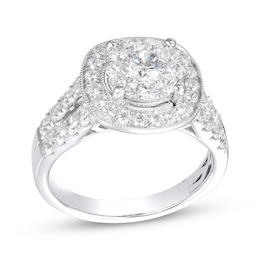 Multi-Diamond Center Cushion Frame Engagement Ring 1-1/2 ct tw 14K White Gold