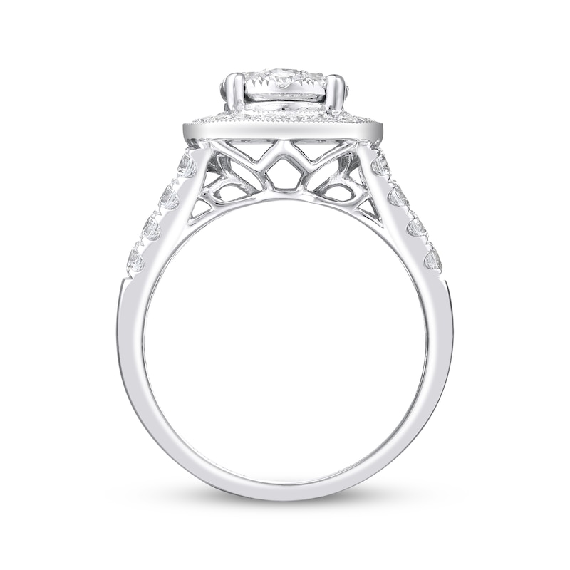 Main Image 3 of Multi-Diamond Center Cushion Frame Engagement Ring 1-1/2 ct tw 14K White Gold