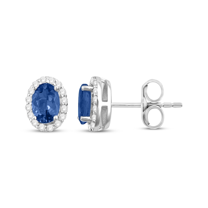 Main Image 1 of Oval-Cut Tanzanite & White Topaz Halo Earrings Sterling Silver