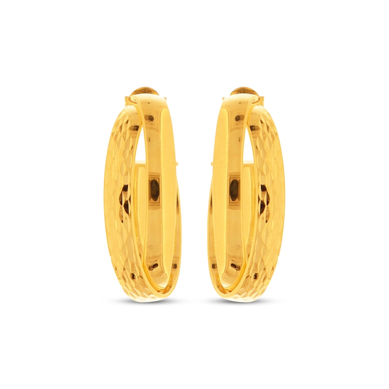 Diamond-Cut & Polished J-Hoop Crossover Earrings 20mm 10K Yellow Gold