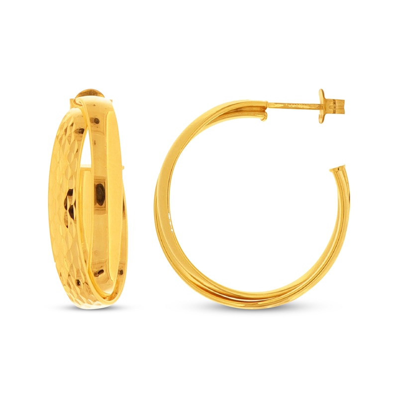 Diamond-Cut & Polished J-Hoop Crossover Earrings 20mm 10K Yellow Gold