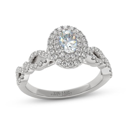 THE LEO First Light Oval-Cut Diamond Double Halo Engagement Ring 3/4 ct tw 14K White Gold