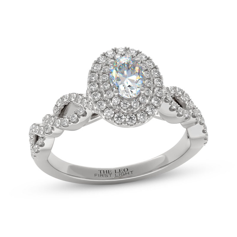 Main Image 1 of THE LEO First Light Oval-Cut Diamond Double Halo Engagement Ring 3/4 ct tw 14K White Gold