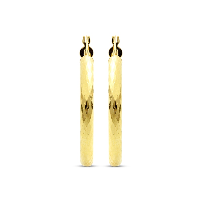 Diamond-Cut Patterned Round Hoop Earrings 25mm 10K Yellow Gold
