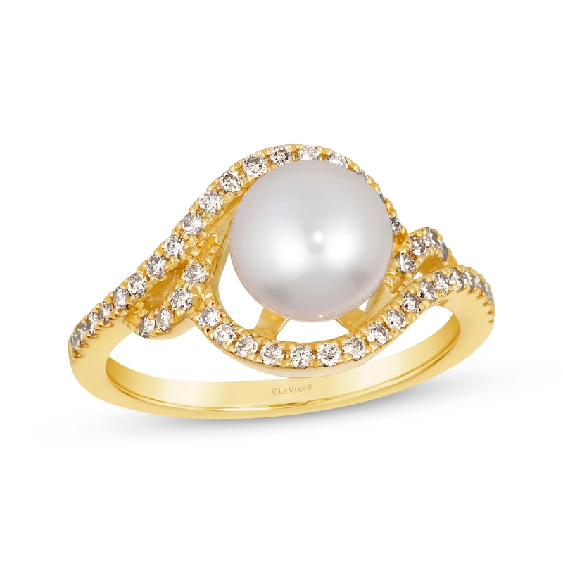 Main Image 1 of Le Vian Cultured Pearl Swirl Ring 1/3 ct tw Diamonds 14K Honey Gold