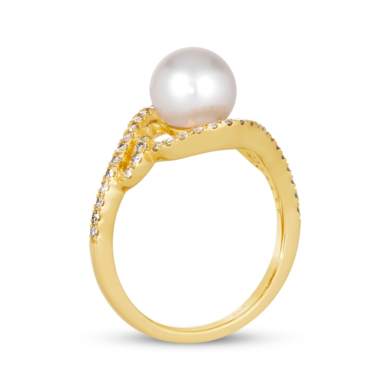 Main Image 3 of Le Vian Cultured Pearl Swirl Ring 1/3 ct tw Diamonds 14K Honey Gold