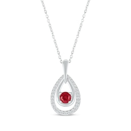 Lab-Created Ruby & White Lab-Created Sapphire Teardrop Necklace Sterling Silver 18&quot;