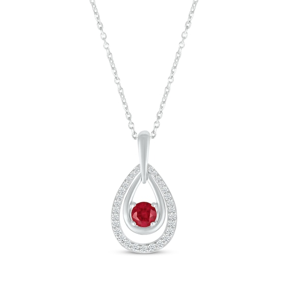 Lab-Created Ruby & White Lab-Created Sapphire Teardrop Necklace Sterling Silver 18"