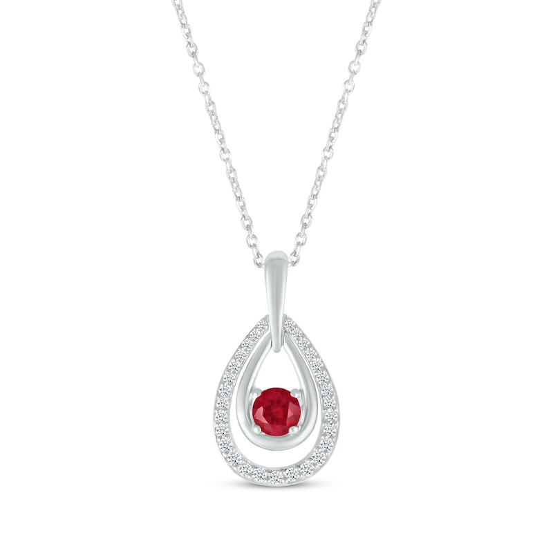 Main Image 1 of Lab-Created Ruby & White Lab-Created Sapphire Teardrop Necklace Sterling Silver 18&quot;