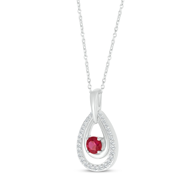 Main Image 2 of Lab-Created Ruby & White Lab-Created Sapphire Teardrop Necklace Sterling Silver 18&quot;