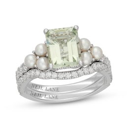 Neil Lane Emerald-Cut Green Quartz, Diamond & Akoya Cultured Pearl Bridal Set 1/2 ct tw 14K White Gold