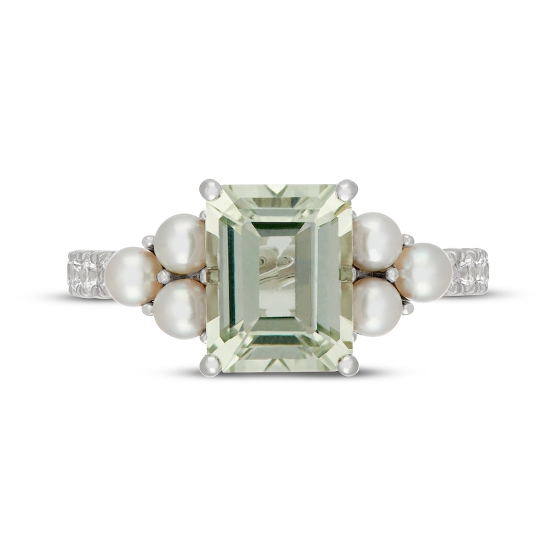 Main Image 2 of Neil Lane Emerald-Cut Green Quartz, Diamond & Cultured Akoya Pearl Engagement Ring 1/3 ct tw 14K White Gold