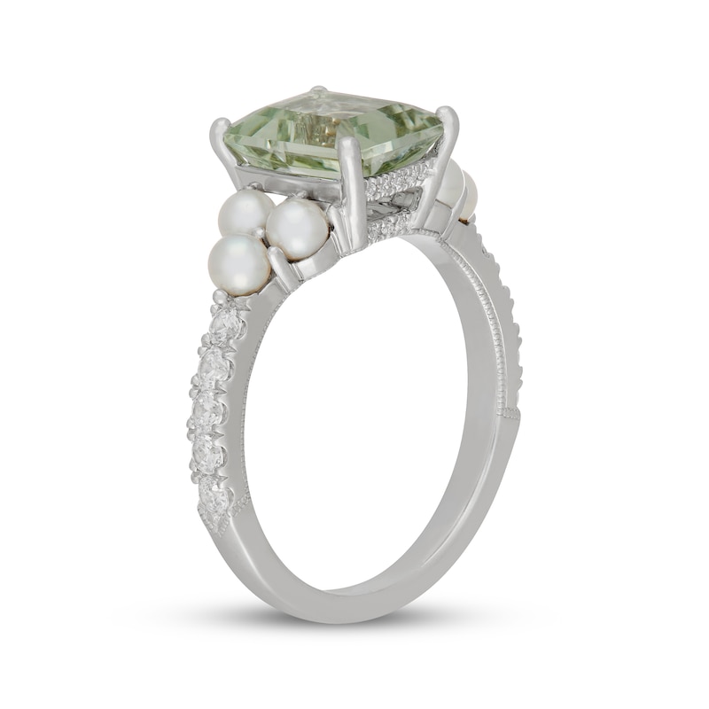 Main Image 3 of Neil Lane Emerald-Cut Green Quartz, Diamond & Cultured Akoya Pearl Engagement Ring 1/3 ct tw 14K White Gold