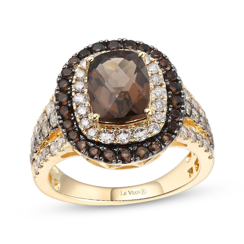 Main Image 1 of Le Vian Cushion-Cut Chocolate Quartz Ring 1 ct tw Diamonds 14K Honey Gold