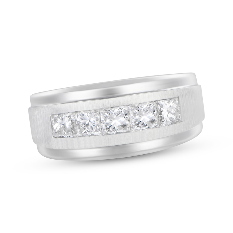 Main Image 1 of Lab-Grown Diamonds by KAY Square-Cut Men's Five-Stone Wedding Ring 2 ct tw 14K White Gold