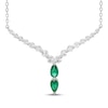 Thumbnail Image 1 of Our Story Together Pear-Shaped Lab-Created Emerald & White Lab-Created Sapphire Chevron Necklace 10K White Gold 18&quot;