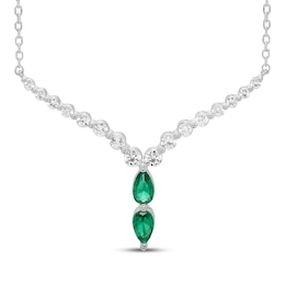 Our Story Together Pear-Shaped Lab-Created Emerald & White Lab-Created Sapphire Chevron Necklace 10K White Gold 18&quot;