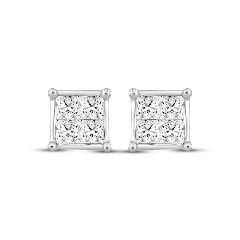 Main Image 2 of Princess-Cut Diamod Quad Stud Earrings 1 ct tw 10K White Gold