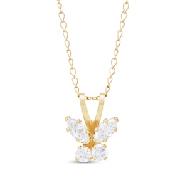 Children's Cubic Zirconia Butterfly Necklace 14K Yellow Gold 13&quot;