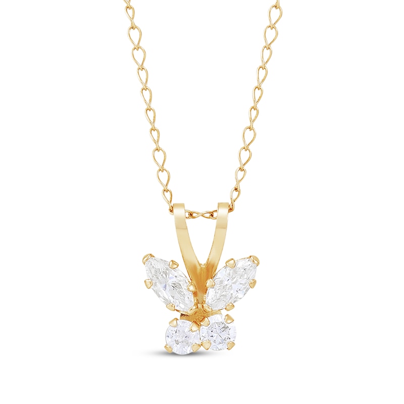 Children's Cubic Zirconia Butterfly Necklace 14K Yellow Gold 13"