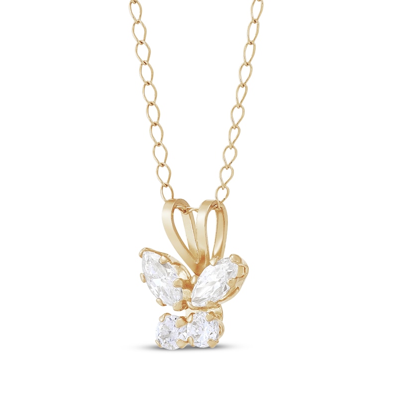 Children's Cubic Zirconia Butterfly Necklace 14K Yellow Gold 13"