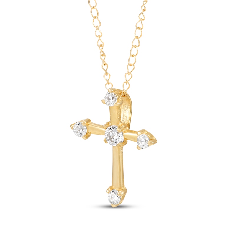 Children's Cubic Zirconia Cross Necklace 14K Yellow Gold 13"